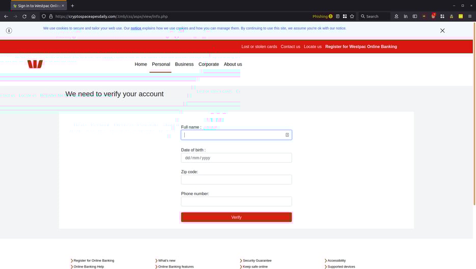 Westpac Customers Targeted in Online Banking Phishing Scam